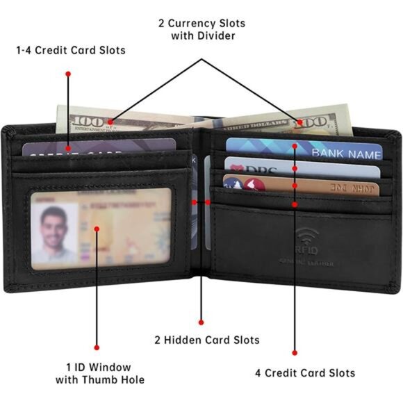 Wallet for Men Real Leather Black - Picture 3 of 5